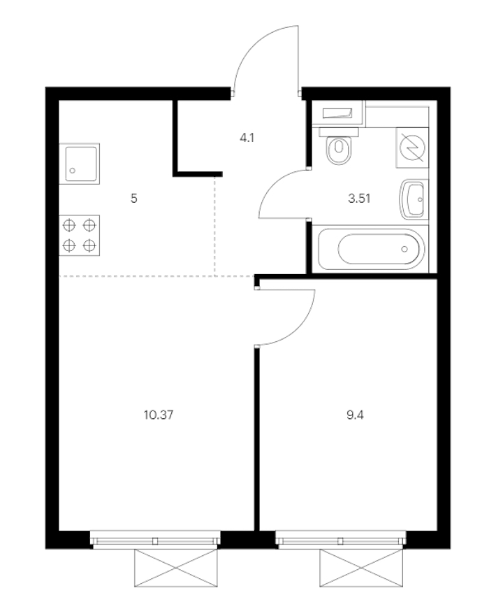 1-комнатная квартира 32.38 м², 10/15 эт., ЖК «Янинский лес»